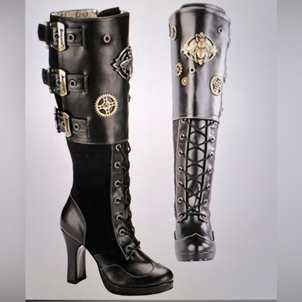 Steam punk style knee high boots